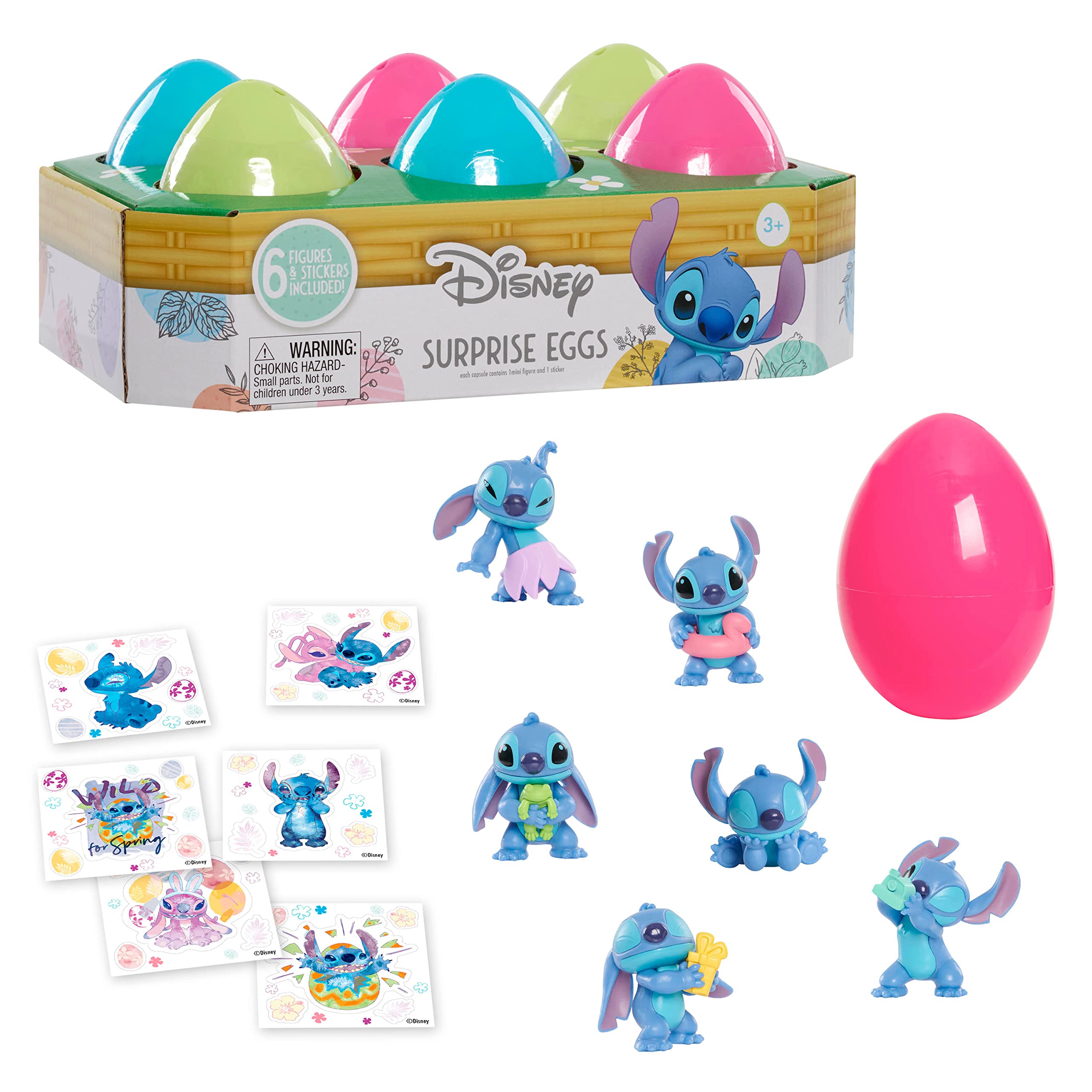 Disney Stitch Surprise Easter Eggs Basket - Officially Licensed Kids Toys for Ages 3+ by Just Play - Perfect for Easter Gifts, Birthday Party Favors & Easter Egg Hunt Activities