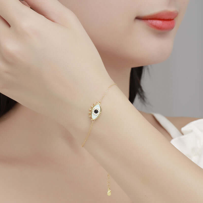 YS015 Sterling Silver Turkish Evil Eye Bracelet with Gold Accents - Protection & Style for Women, Perfect for Gifts & Everyday Wear