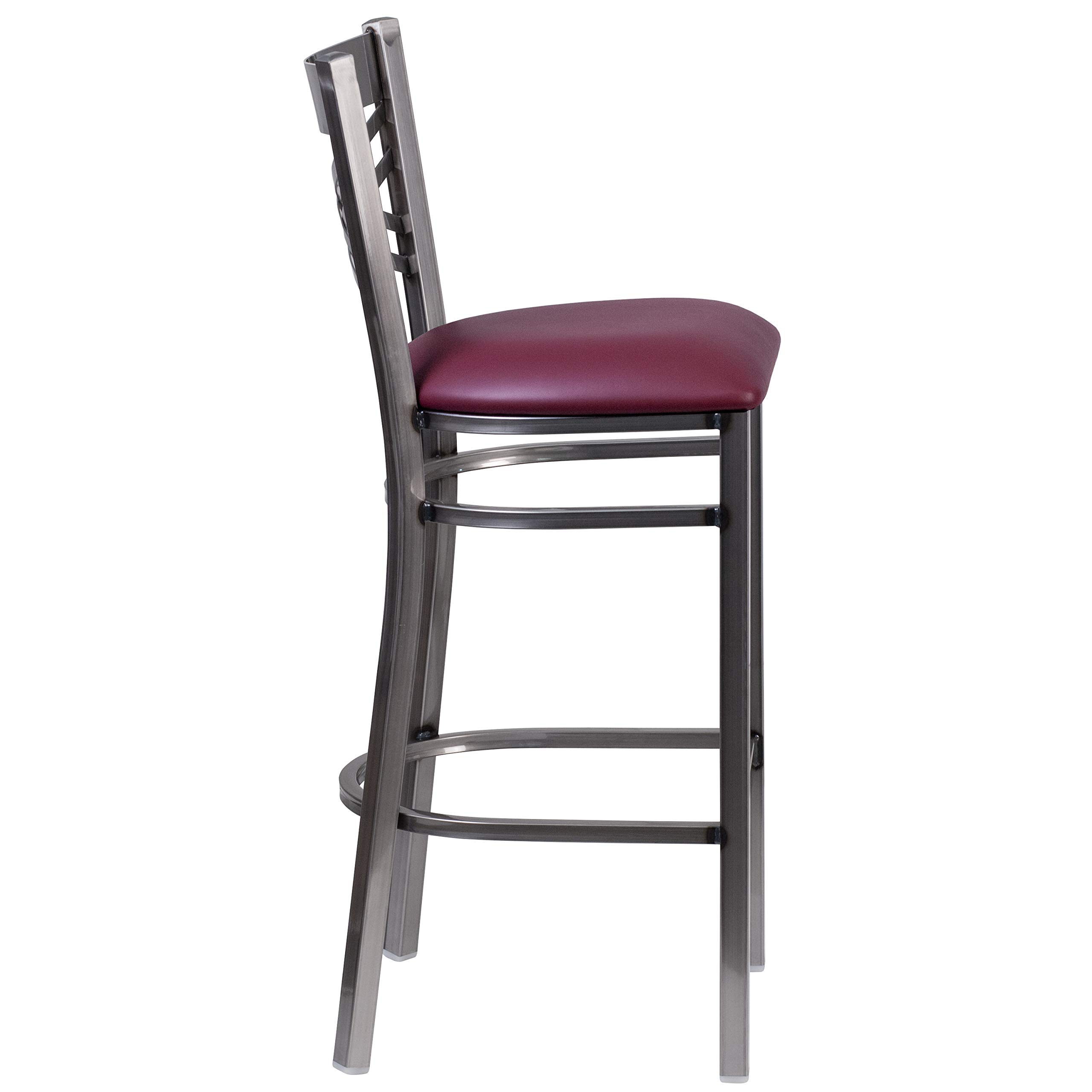 2 Pack Clear Coated X-Back Metal Bar Stools with Burgundy Vinyl Seat - Heavy Duty Counter Height Stools for Kitchen Island, Restaurant, Bar & Home Decor