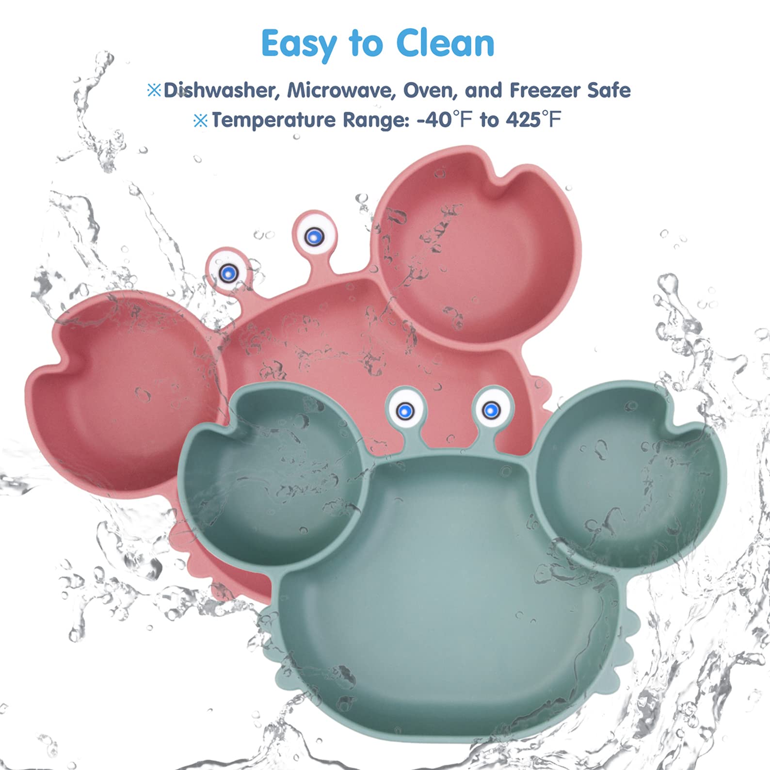 Non-Slip Silicone Baby Plates with Suction - Divided Toddler Dishes for Self Feeding | BPA-Free, Microwave & Dishwasher Safe | Perfect for High Chair Meals & Daycare Use