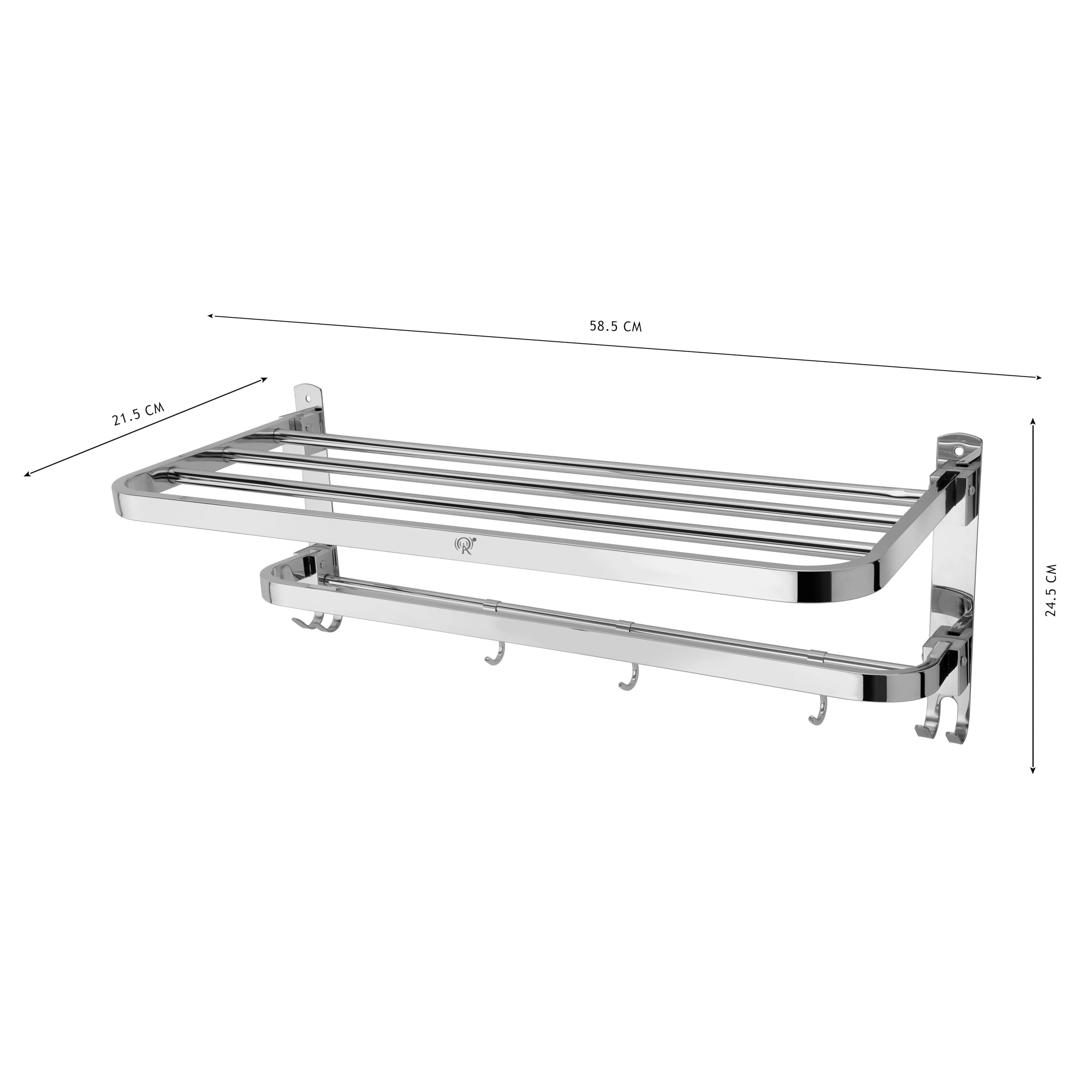 Raxon Innovation 24-Inch Stainless Steel Folding Towel Rack - Heavy Duty Bathroom Towel Holder & Stand with Wall Mount - Space Saving Storage Solution for Towels, Robes & Bathroom Accessories (Pack of 1) - Perfect for Small Bathrooms, Apartments & Laundry Rooms