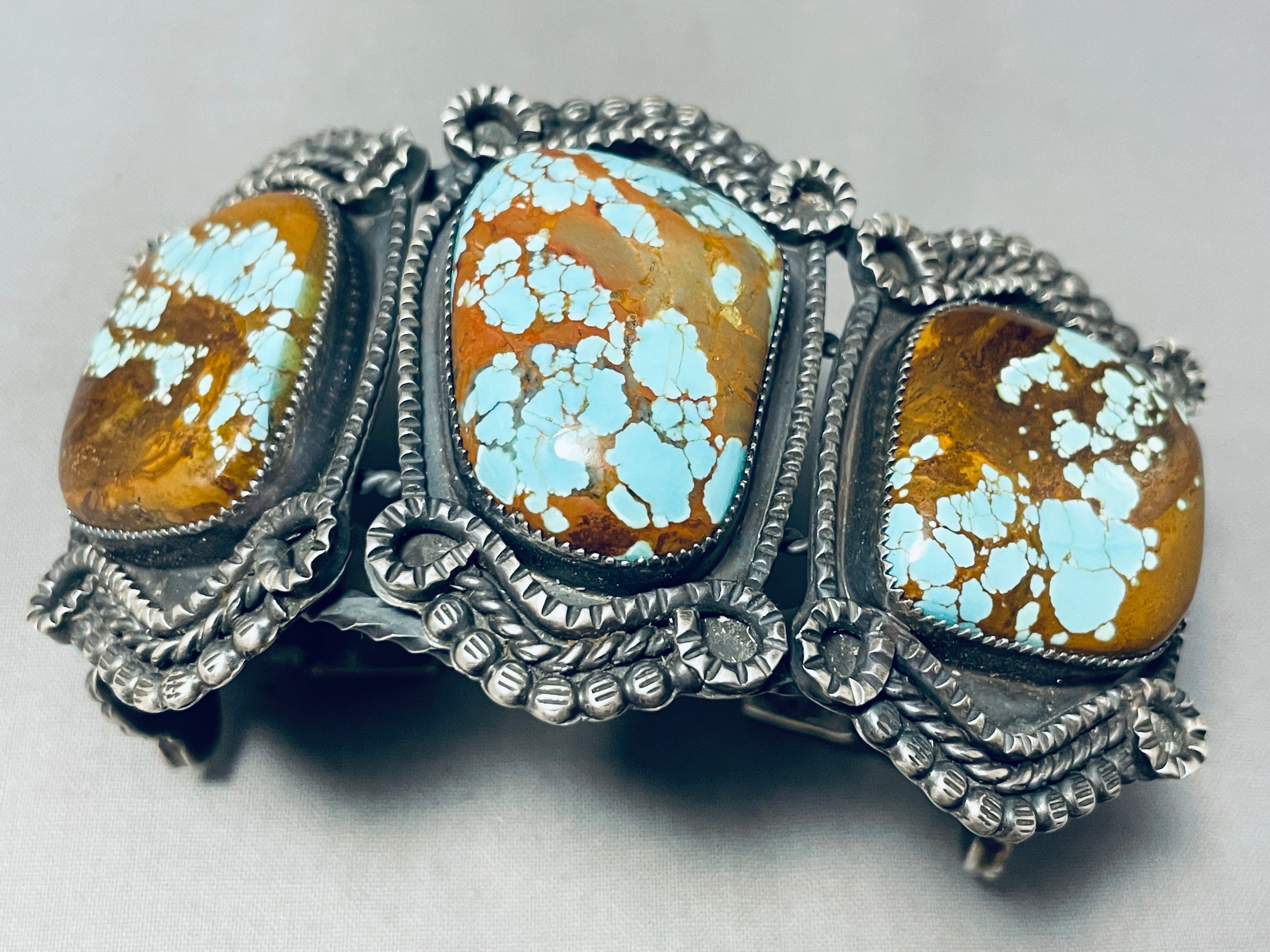 127 Grams Heavy Native American Navajo #8 Turquoise Sterling Silver Bracelet Cuff