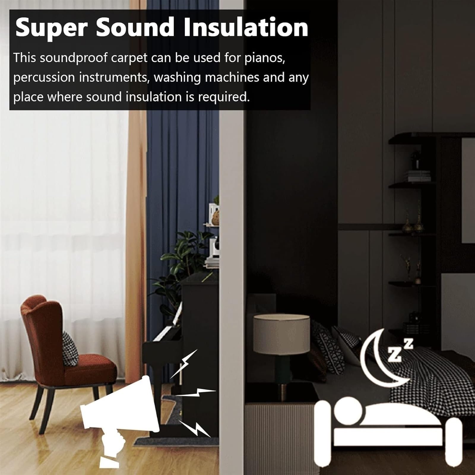 Premium Soundproof Piano Rug - Non-Slip Upright Piano Mat with Noise Reduction, Washable & Durable Floor Protector for Living Room, Bedroom, Dining Room Decor (70x160+110x110cm) - Perfect for Home Studios, Music Practice Rooms & Noise Control in Apartments