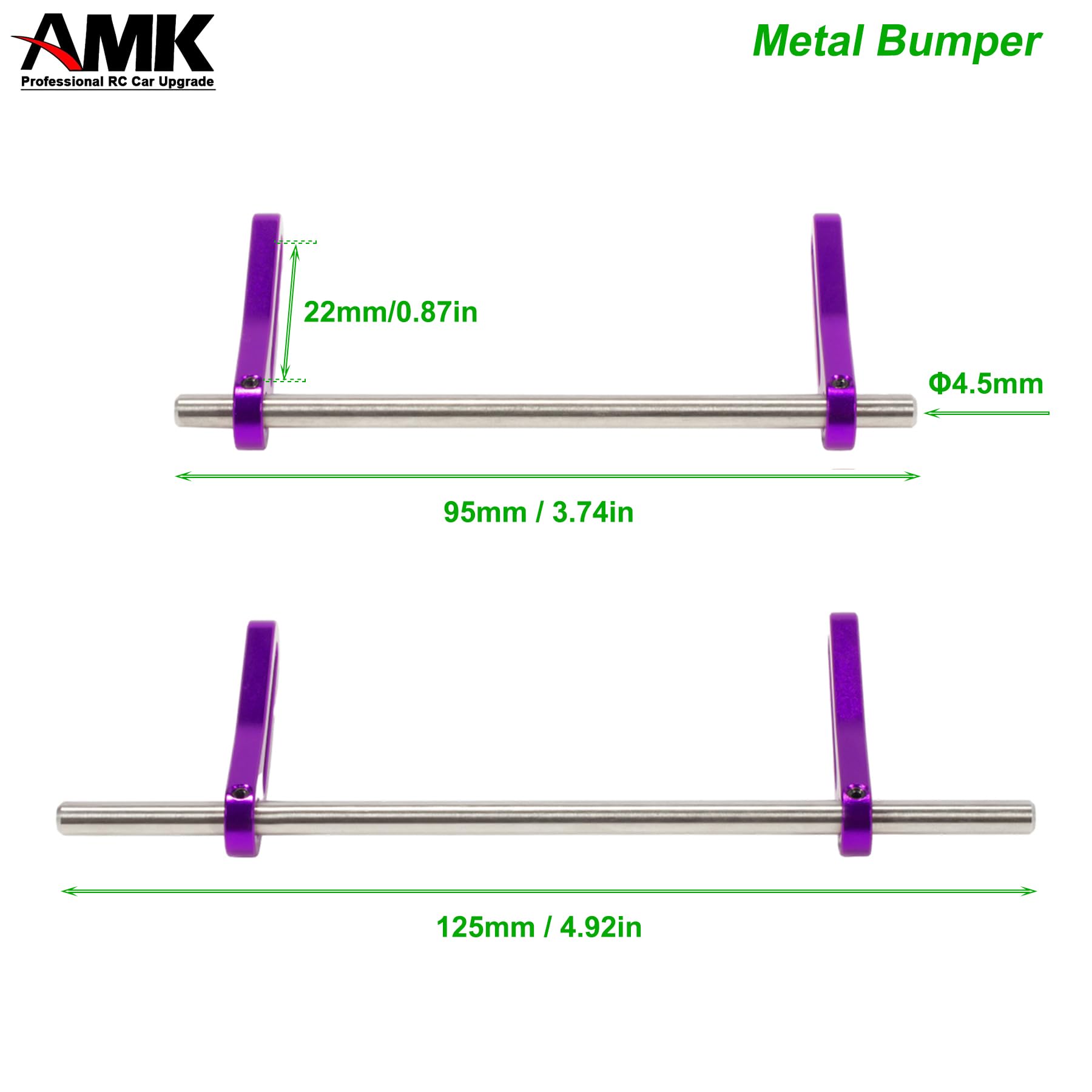 AMK Adjustable 1/10 Scale Metal Bumper Set for RC Crawler - Front & Rear Bumper Upgrade Compatible with Axial SCX10, Element Enduro Gen7/Gen8, TRX4/TRX6 - Durable Off-Road Accessories for Trail Crawling & Rock Racing (Purple)