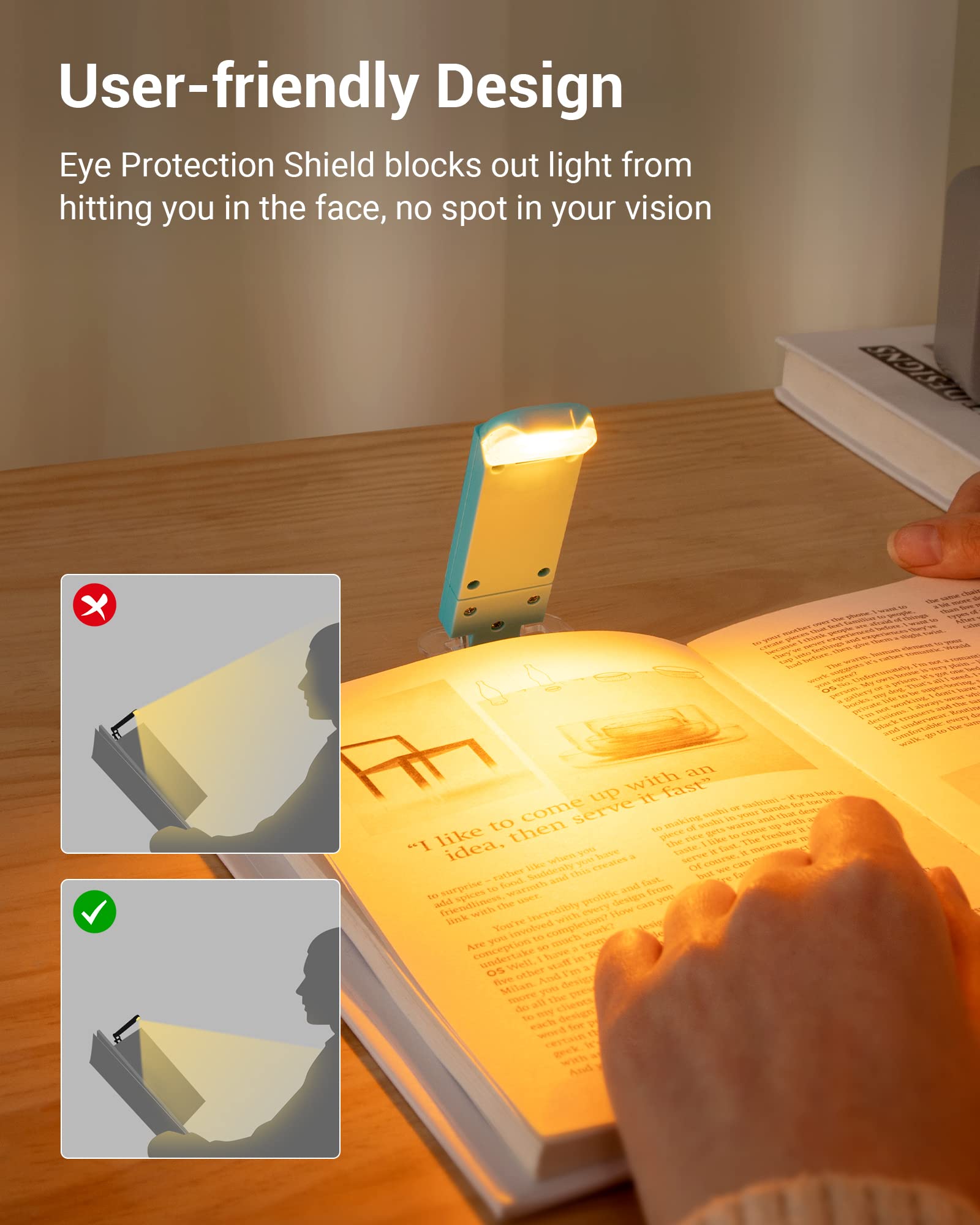 DEWENWILS USB Rechargeable Book Light with Adjustable Brightness - Amber Glow & Blue Light Blocking LED Clip-On Reading Light for Kids & Adults | Perfect for Bedtime Reading, Travel & Study (Blue)