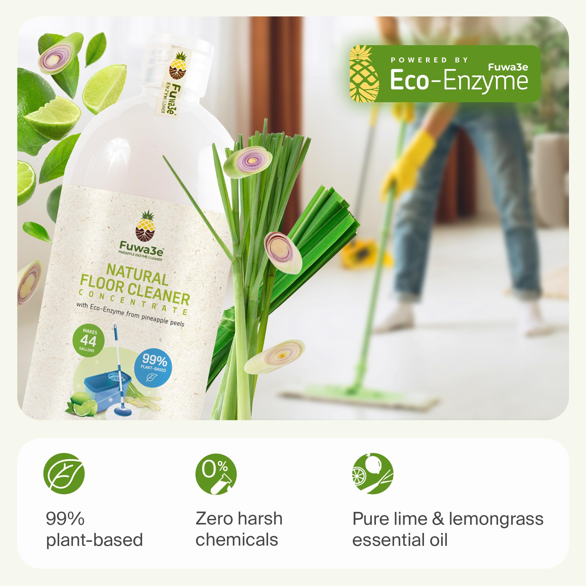Fuwa3e Pineapple Enzyme Floor Cleaner - 33.8oz, 99% Organic for Home Cleaning