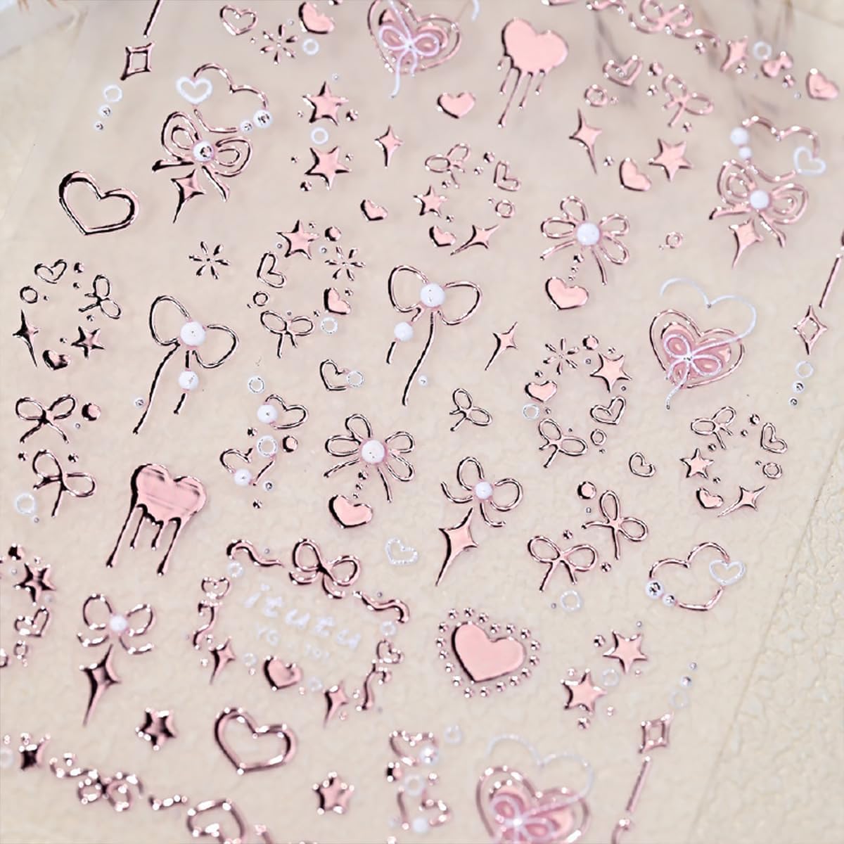 5D Embossed Rose Gold Heart Nail Art Stickers - Self-Adhesive Valentine's Day Nail Decals with Cute Bow Design for Women | Perfect for Manicure, Nail Salon, Bridal Party & Valentine's Gift