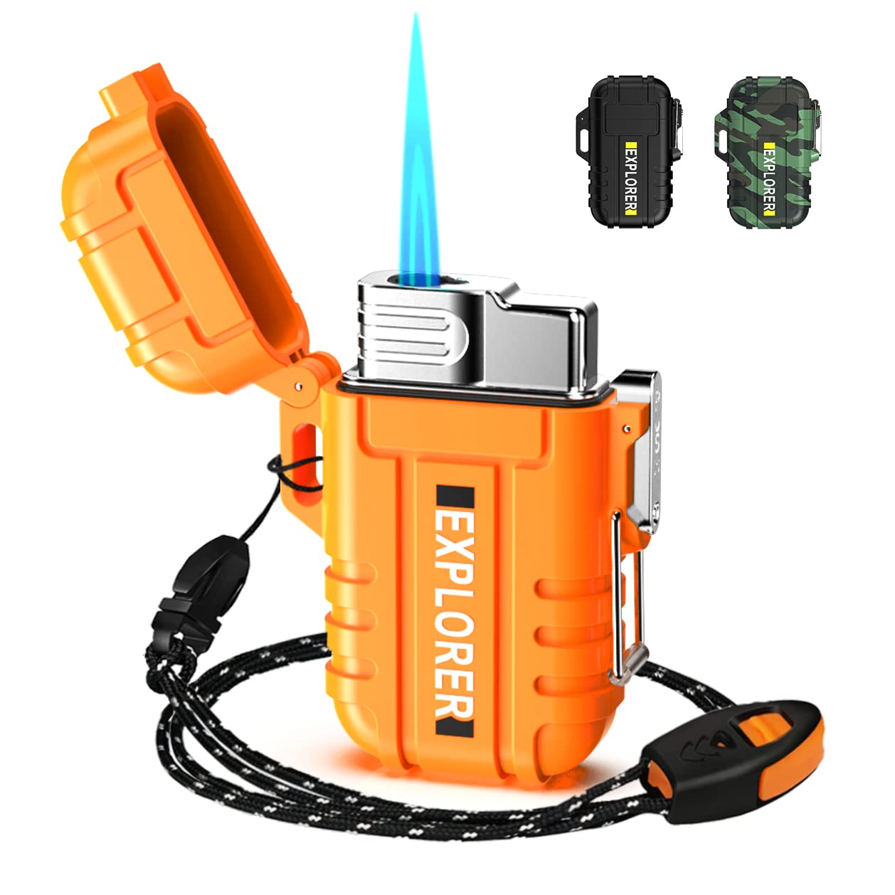 Refillable Torch Lighter - Windproof Butane Jet Flame for Camping, BBQ & Outdoor Use (Orange)