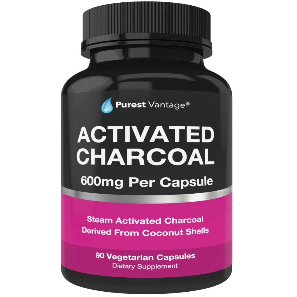 Pure Organic Activated Charcoal Capsules 600mg - 90 Vegan Capsules for Detox, Gas Relief & Teeth Whitening | Natural Digestive Support & Toxin Removal