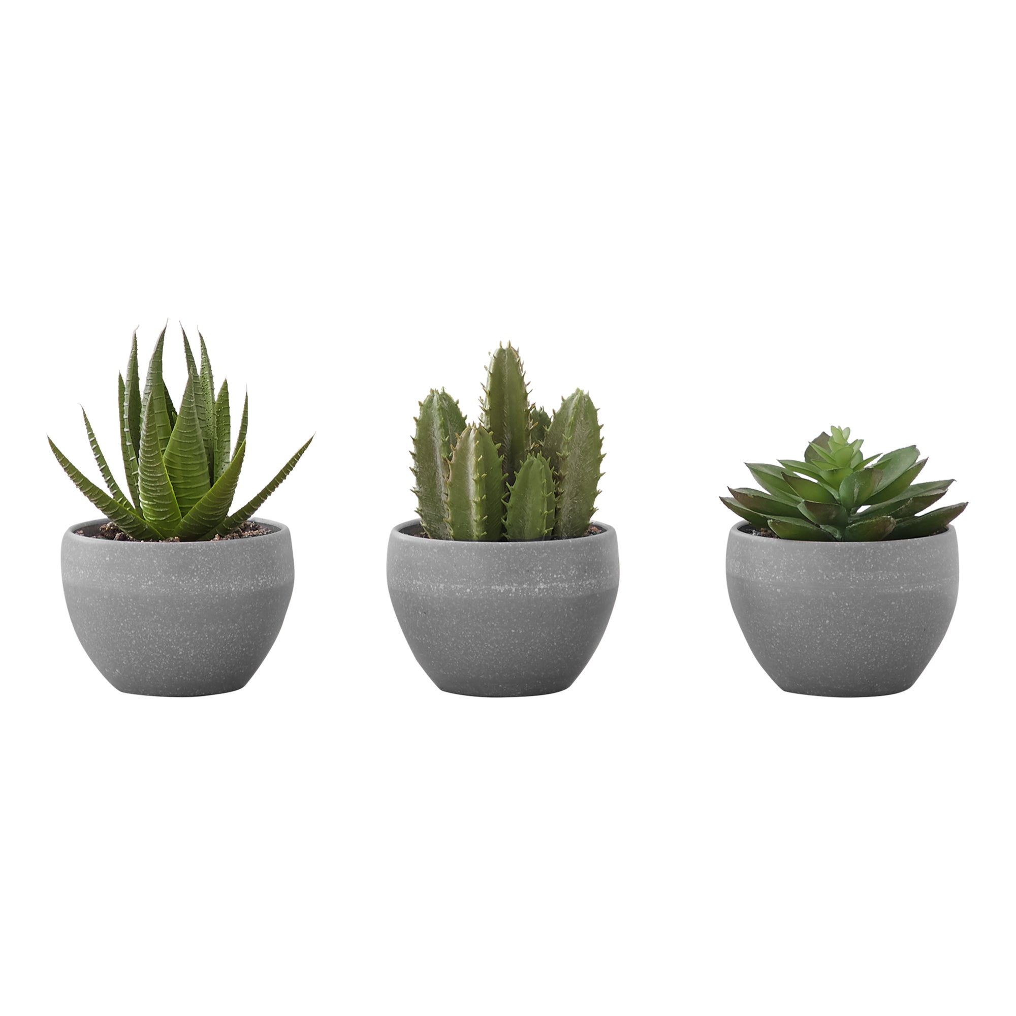 Artificial Succulent Plants Set of 3 - 6 Inch Tall Indoor Fake Plants in Grey Cement Pots for Home Office Desk Decor | Low Maintenance Housewarming Gift for Modern Home Decor