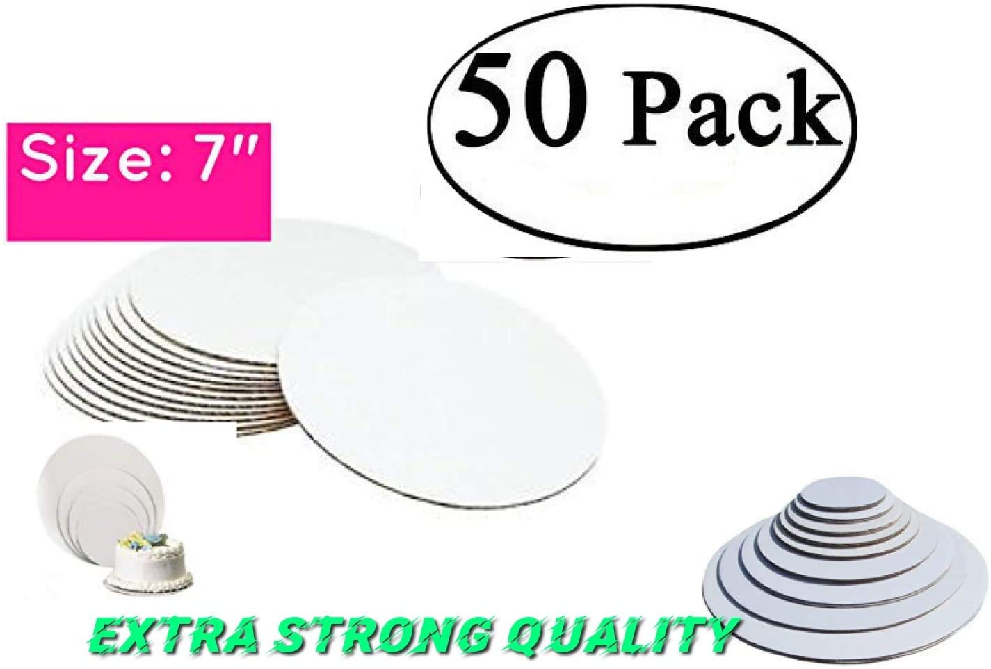 50 Pack 7 Inch Round Cake Boards - Heavy Duty Cardboard Cake Circles for Baking, Pizza & Desserts - Perfect for Cake Decorating, Serving & Display