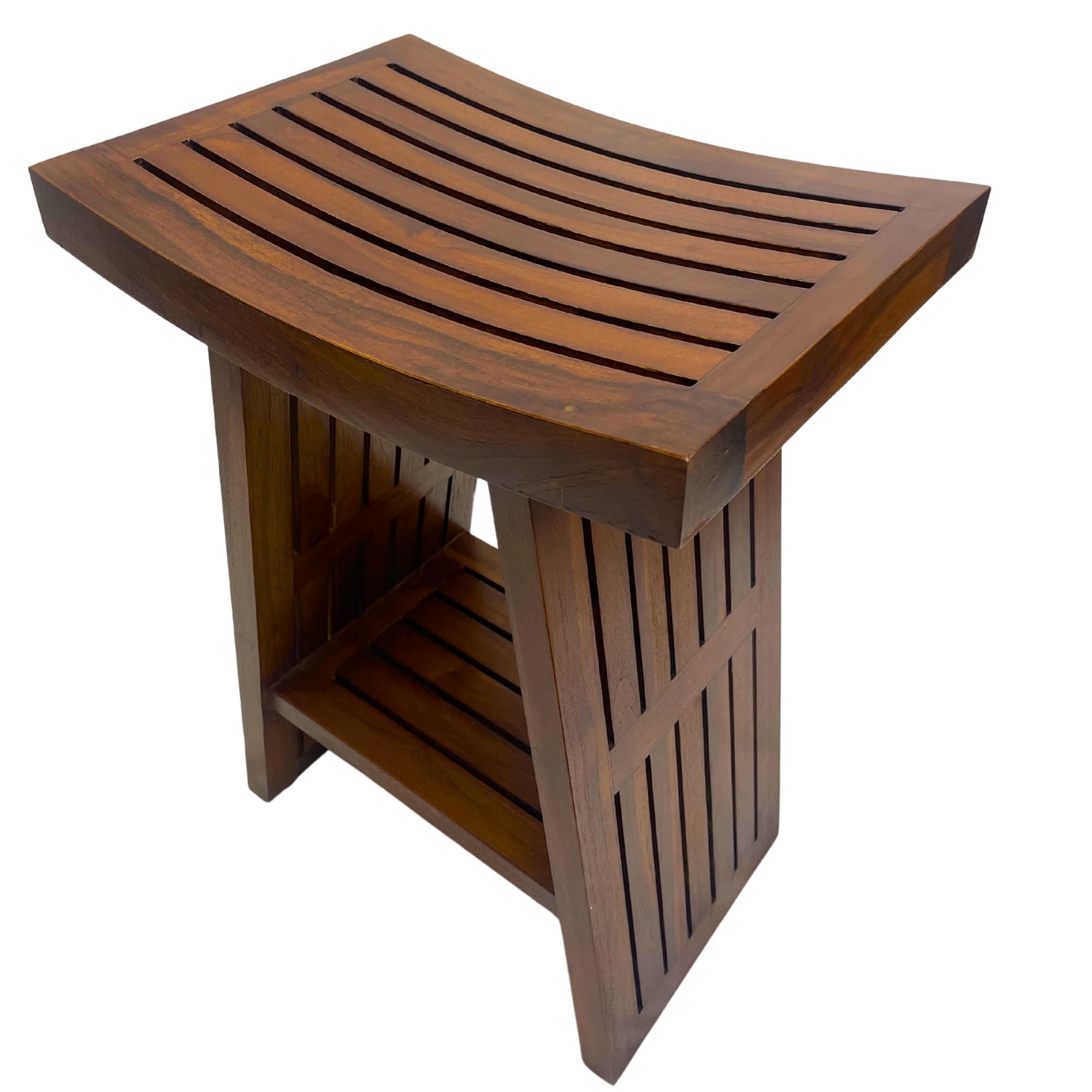 Premium Teak Shower Bench with Storage Shelf - 25