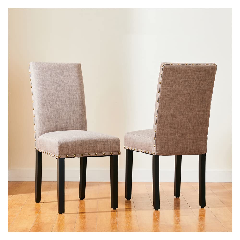 Glitzhome 2 Pack Upholstered Fabric Dining Chairs with Rubber Wood Legs - Modern Kitchen & Living Room Seating for Home Decor | Perfect for Dining Sets, Breakfast Nooks & Small Spaces