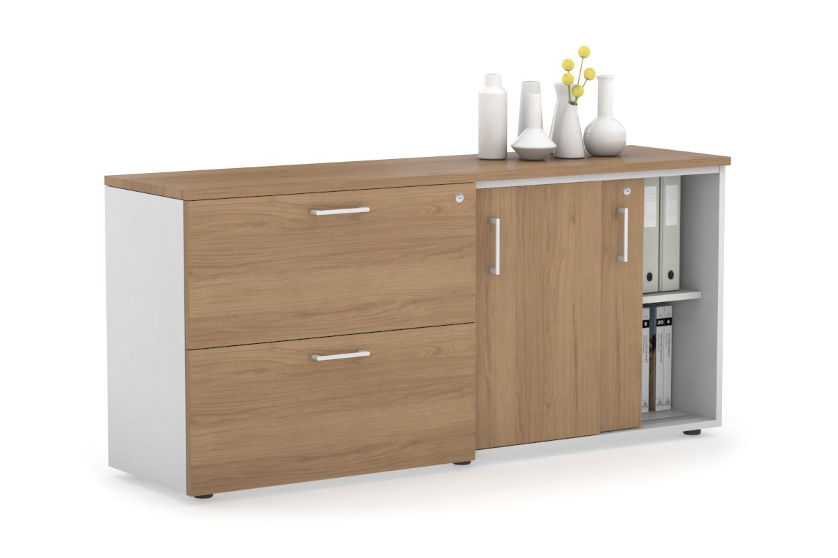 2-Door Sliding Credenza with 2-Drawer Lateral File Cabinet - Modern Office Storage Solution for Home & Business Workspaces