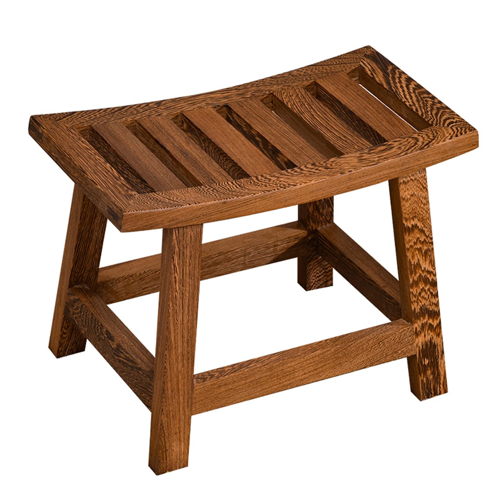 Wooden Shower Stool - Small Bathroom Bench with Curved Design, Anti-Slip Feet & Strong Bearing Capacity for Sauna, Shower, Changing Shoes | Indoor & Outdoor Use