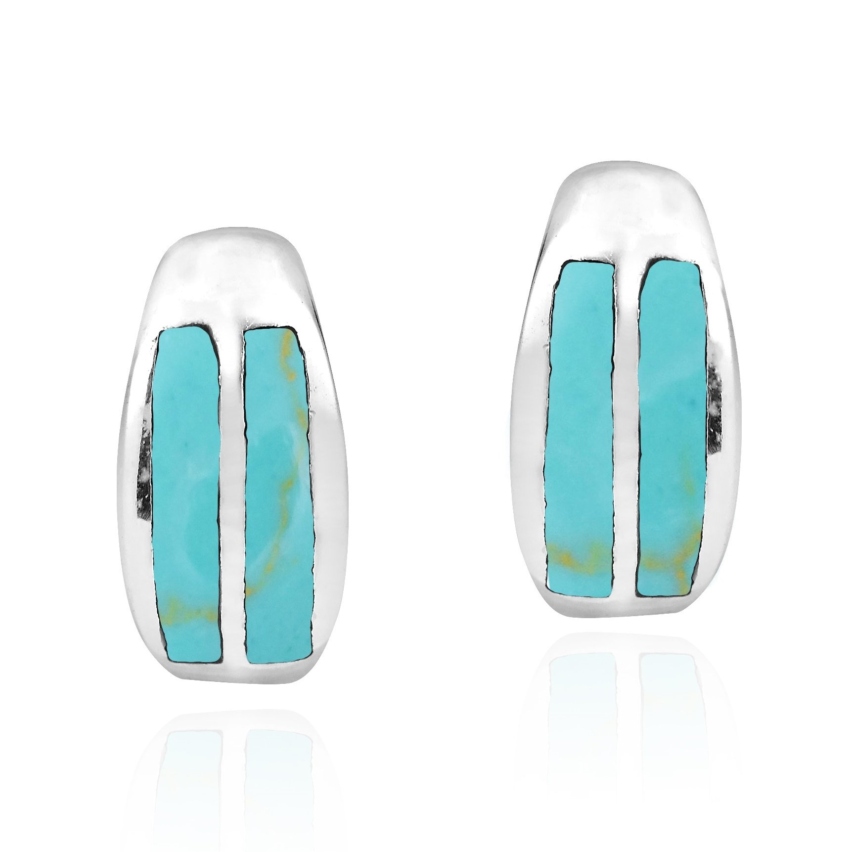 AeraVida .925 Sterling Silver Post Earrings with Simulated Green Turquoise Inlay | Elegant Green Turquoise Jewelry for Women | Hypoallergenic Silver Earrings | Perfect for Casual Wear, Office & Special Occasions