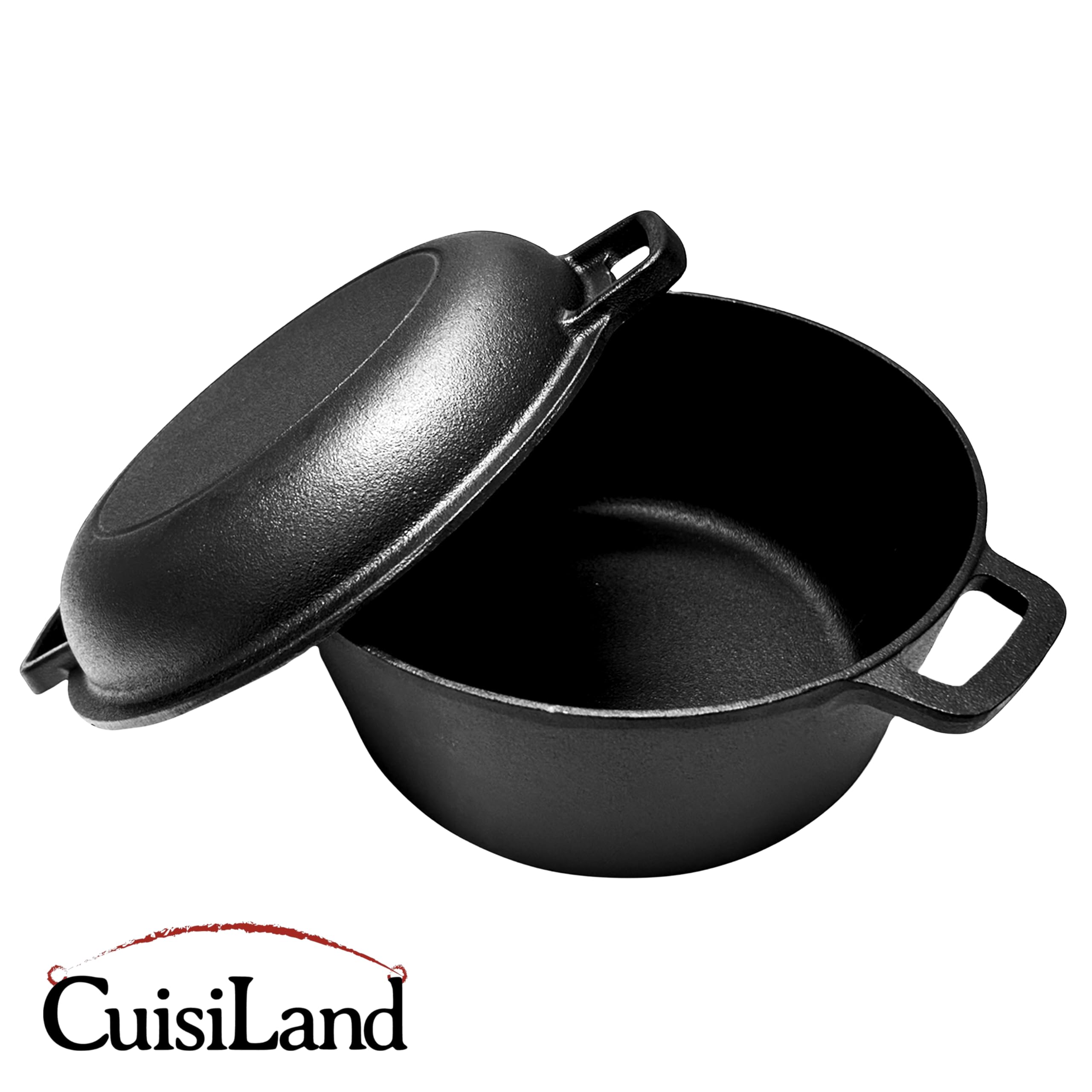 Cuisiland 5QT Cast Iron Combo Cooker – Pre-Seasoned Dutch Oven with 10’’ Skillet Lid – 2-in-1 Multipurpose Cookware for Baking, Searing, Roasting & Frying – Oven & Campfire Safe – Perfect for Home Cooking, Outdoor Camping & BBQ Parties