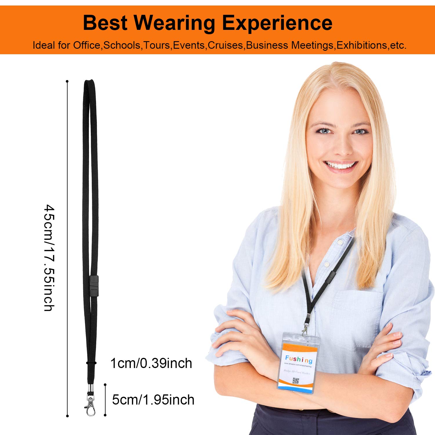 Breakaway Lanyard for ID Badge - Black Comfortable Neck Strap for Work & Events