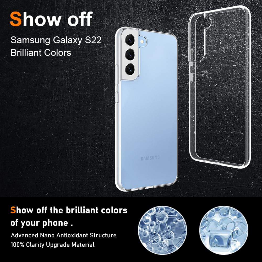 Crystal Clear Samsung Galaxy S22 Case - Soft Slim Fit Transparent TPU Protective Cover | Shockproof & Comfort Grip | Perfect for Everyday Use, Work & Travel