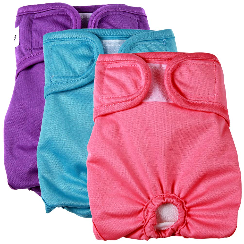 Premium Reusable Female Dog Diapers for Small Dogs - 3 Pack Washable Puppy Nappies with Detachable Pads | Perfect for House Training, Incontinence & Travel Use