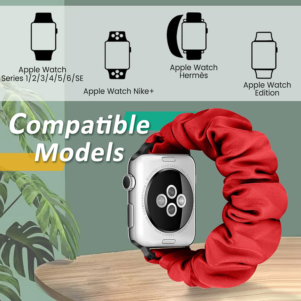 Tiptops 3 Pack Apple Watch Bands for Women - Soft Fabric Scrunchies Wristbands Compatible with iWatch Ultra 2, Series 10/9/8/7/6/5/4/3/2/1/SE (38mm-49mm) - Stylish Printed Straps for Workout, Office & Casual Wear