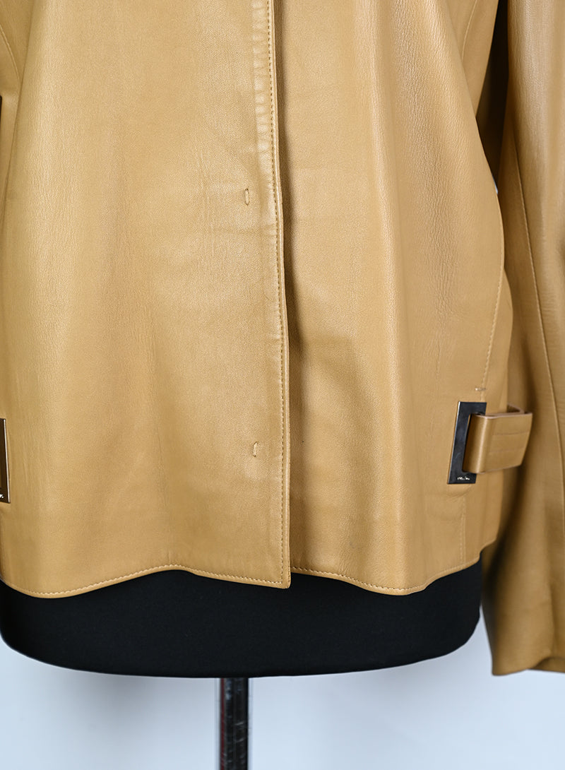 Prada Nappa Leather Jacket in Biscuit Color - Size 44 | Luxury Italian Outerwear for Men, Business & Casual Wear