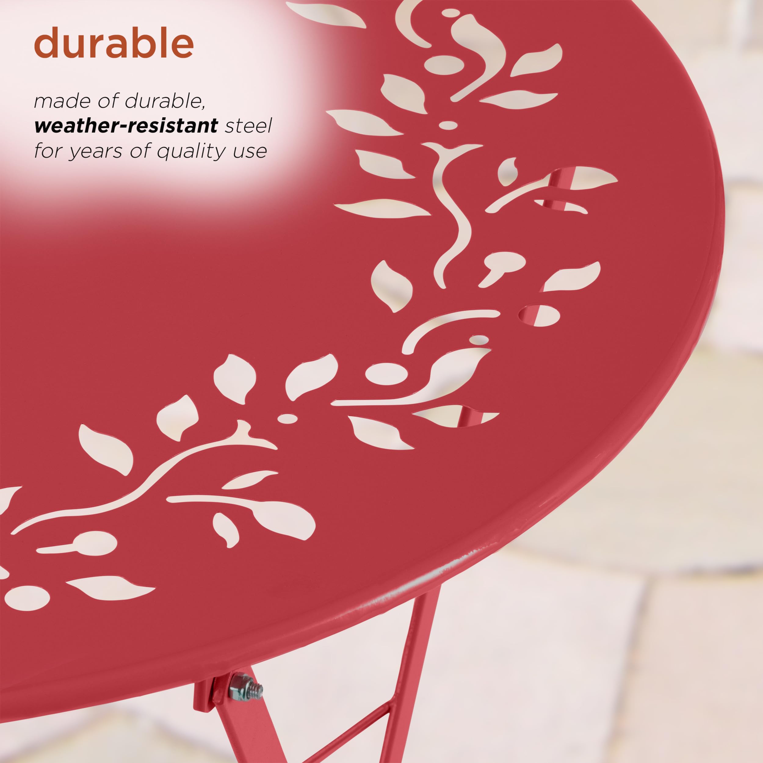 Alpine Corporation 3-Piece Bistro Set - Folding Table & Chairs for Indoor/Outdoor Use - Compact Patio Seating in Vibrant Red - Perfect for Small Balconies, Gardens, and Apartment Decks