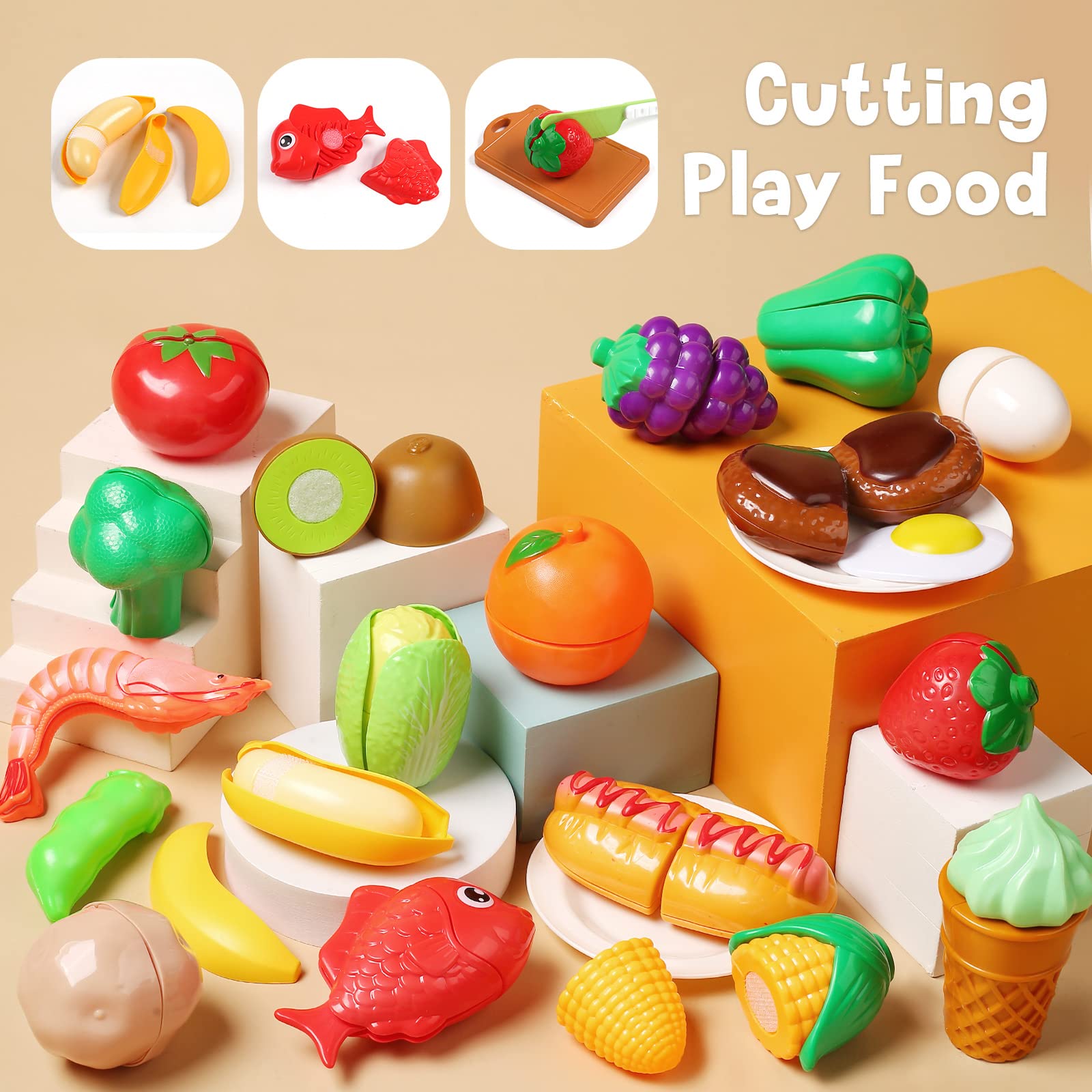**CUTE STONE Kids Kitchen Playset - 24-Piece Pretend Play Food & Cookware Toys with Pots, Pans & Utensils - Educational Toddler Cooking Set for Boys & Girls - Perfect for Role Play, Birthday Gifts & Preschool Learning**