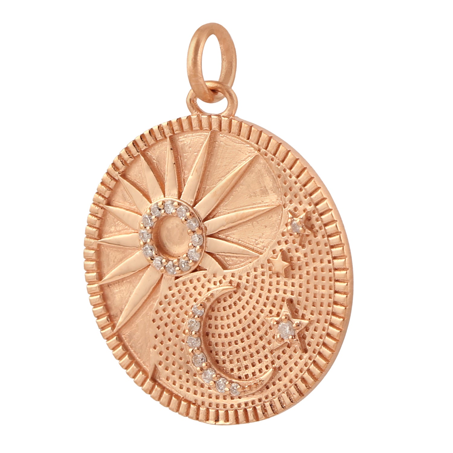 14K Rose Gold Pave Diamond Crescent Moon & Sun Star Pendant Necklace - Dainty Celestial Jewelry for Women - Perfect Gift for Birthday, Anniversary & Valentine's Day