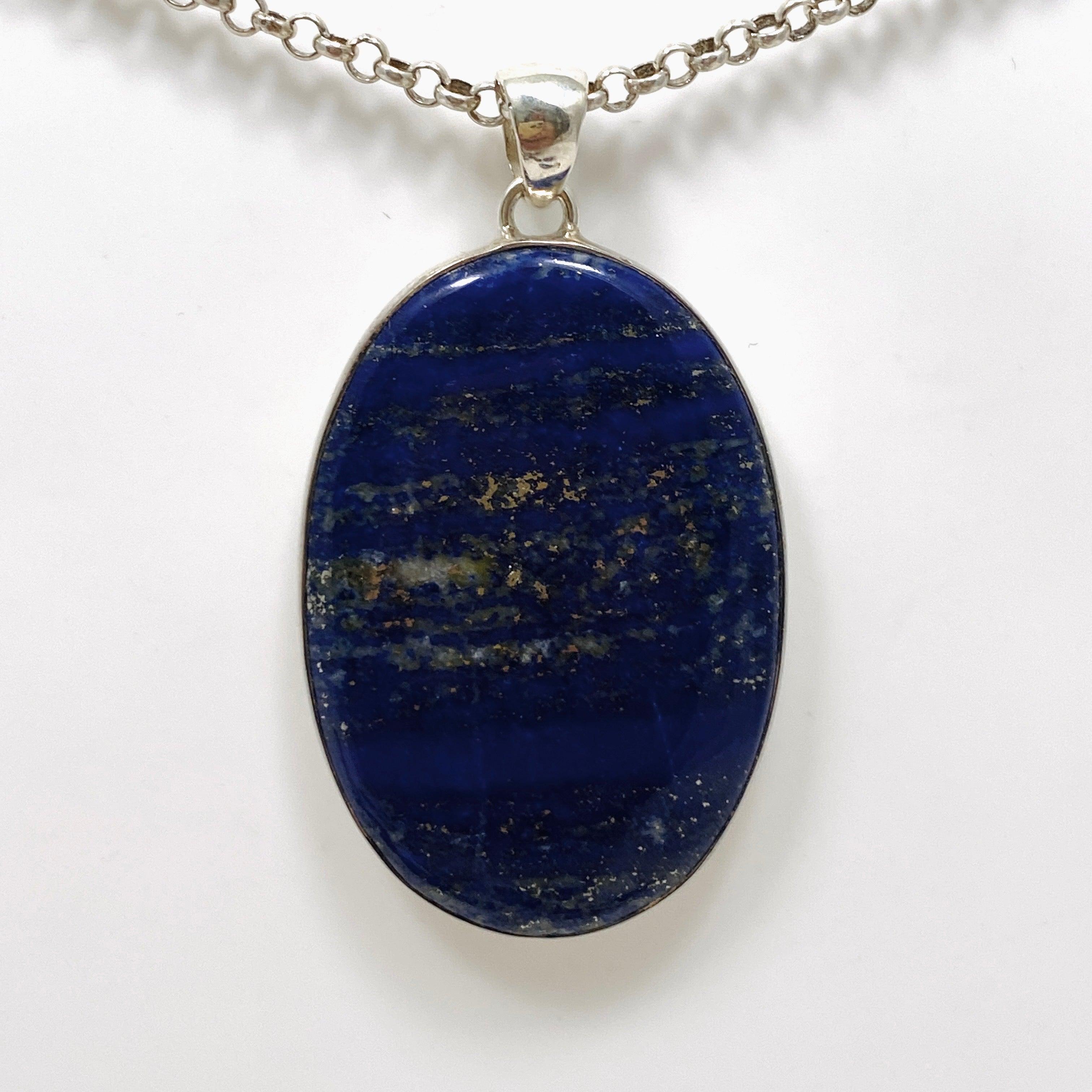 Natural Lapis Lazuli Oval Pendant Necklace - 925 Sterling Silver Jewelry KPGJ3838 | Perfect for Meditation, Spiritual Healing & Elegant Fashion Accessories