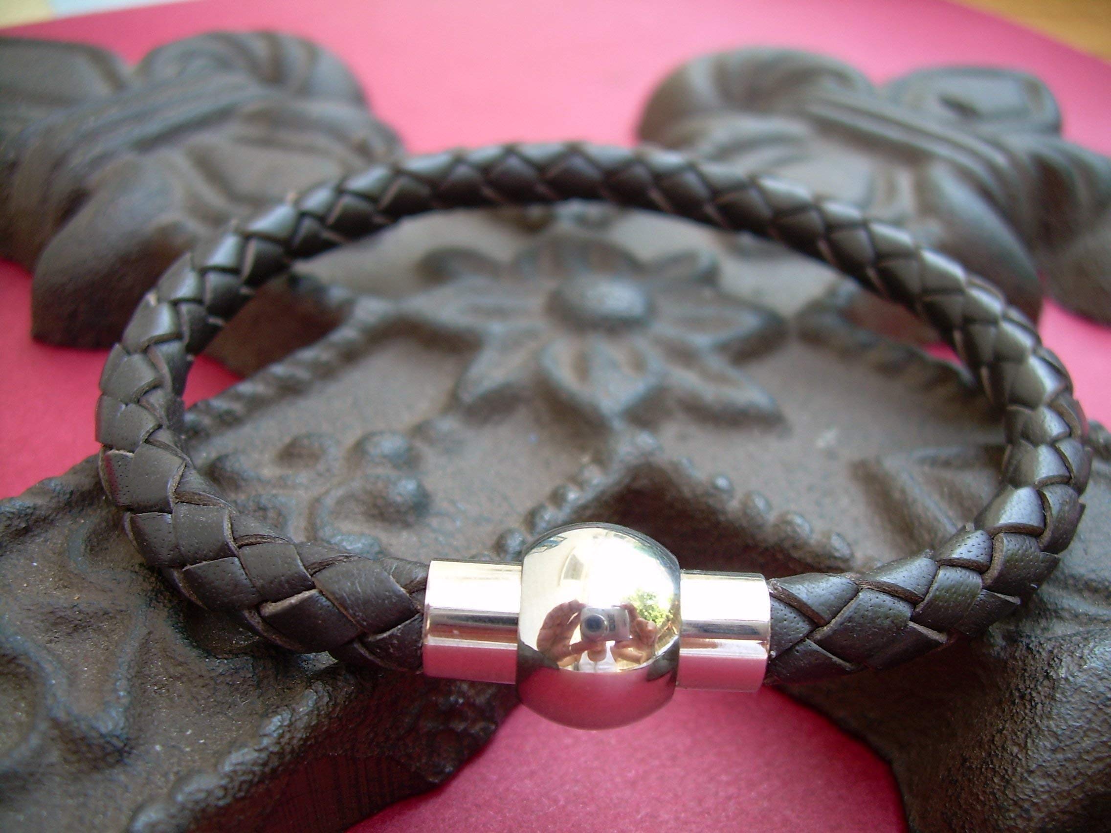 Brown Leather Bracelet for Men - Stainless Steel Magnetic Clasp - Stylish Braided Jewelry for Everyday Wear