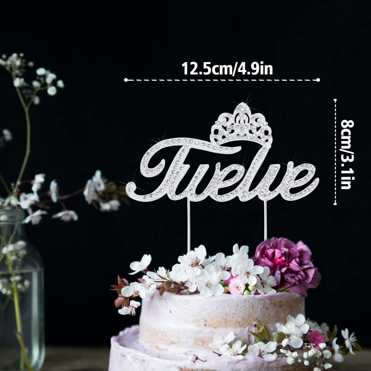 LINGTEER 12th Birthday Cake Topper with Crown - Silver Bling Crystal Rhinestone Decor for Happy 12th Birthday Party | Perfect for Girls' Birthday Cakes, Milestone Celebrations & Keepsake Gifts