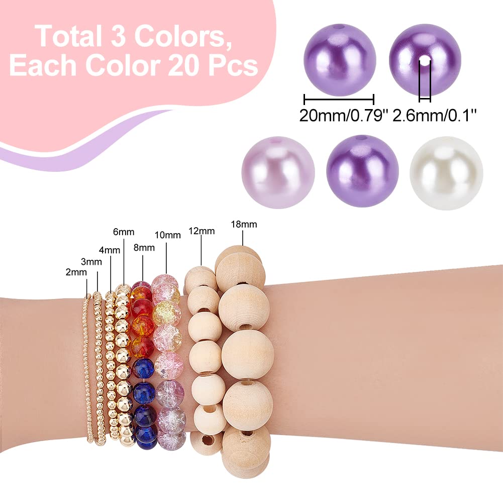 60pcs 20mm Acrylic Pearl Bubblegum Beads - Large Purple Focal Beads for Jewelry Making, Bracelets, Necklaces, Pen Decor, Wedding & Christmas Crafts - DIY Garland, Bag Chain, Chunk Pen Beads Supplies