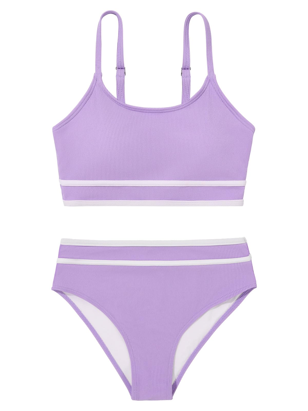 Girls 2 Piece Ribbed Bikini Set - Adjustable Strap Color Block Bathing Suit for Teens | Beachwear, Pool Party & Summer Vacation Swimwear