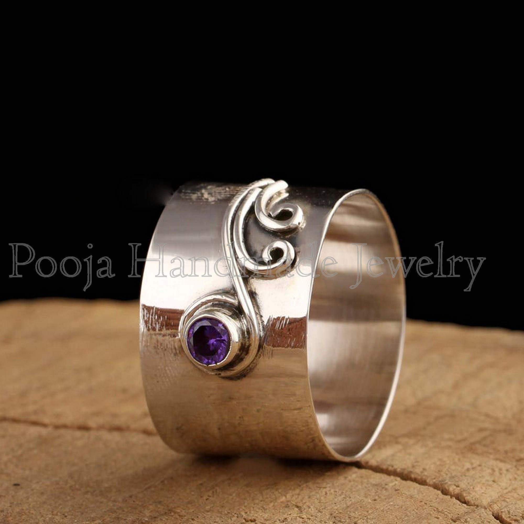 Handmade Amethyst Ring 925 Sterling Silver - Meditation, Boho, Promise & Fidget Ring - Spiritual Jewelry Gift for Women - Perfect for Yoga, Mindfulness & Special Occasions
