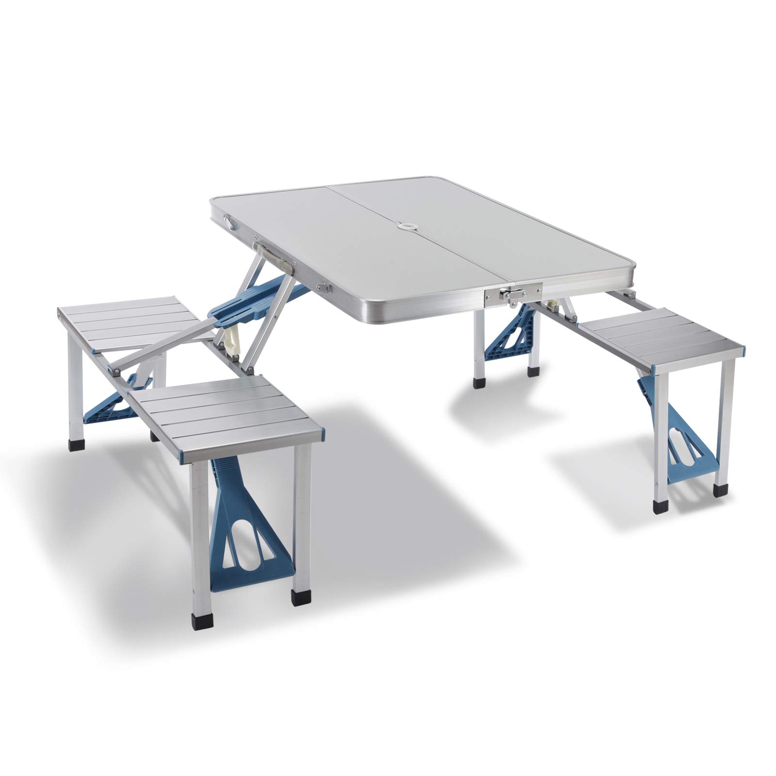 Portable Aluminum Folding Picnic Table with 4 Seats & Benches - Lightweight Outdoor Camping, Tailgating, Backyard BBQ, and Picnic Table for Parties & Games