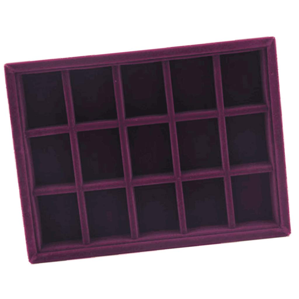 Velvet Stackable Jewelry Organizer Tray - 15 Grids Drawer Insert for Earrings, Rings, Necklaces & Bracelets - Perfect for Bedroom Vanity, Closet Storage & Travel Jewelry Case