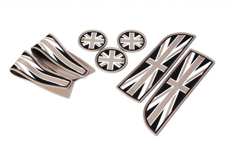Black Union Jack UK Flag Style Coasters for MINI Cooper - 4-Piece Set for Cup Holders & Side Door Mats | British-Themed Car Accessories for MINI Cooper Owners