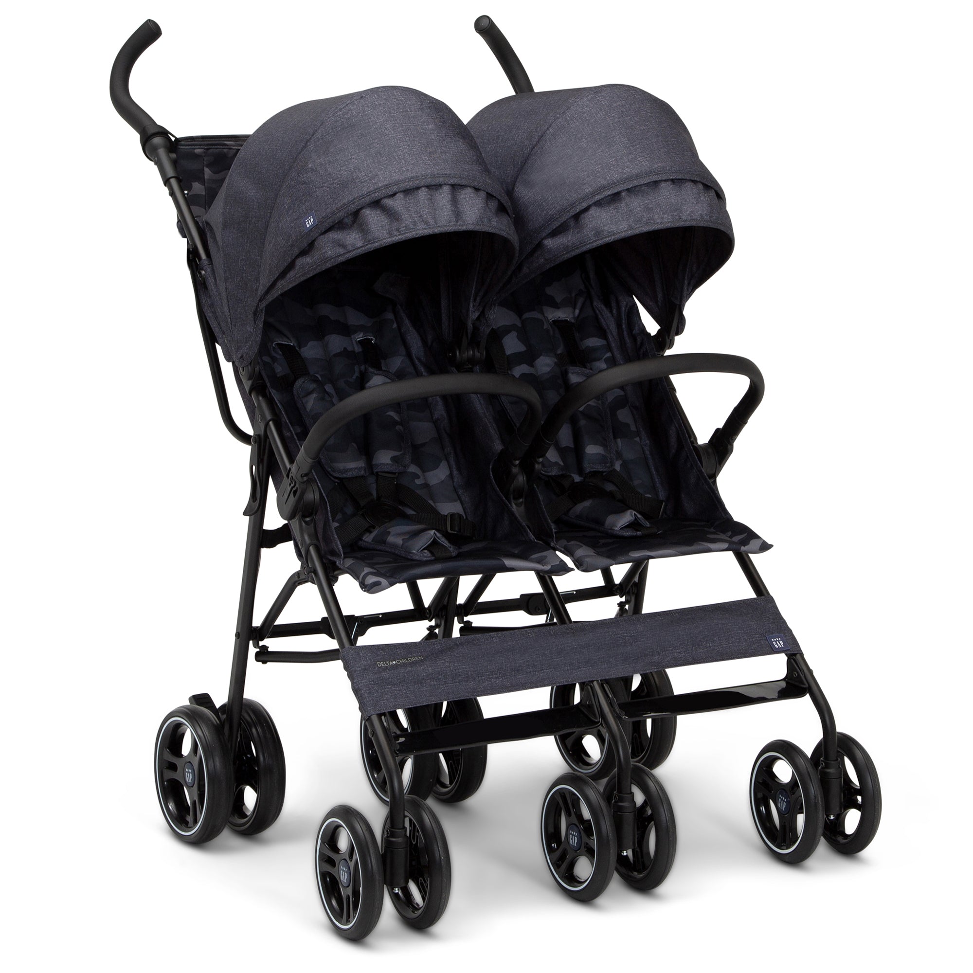 babyGap Classic Side by Side Double Stroller for Twins - Lightweight Compact Stroller with Adjustable Canopy & Storage Basket | Perfect for Shopping, Travel & Daily Walks