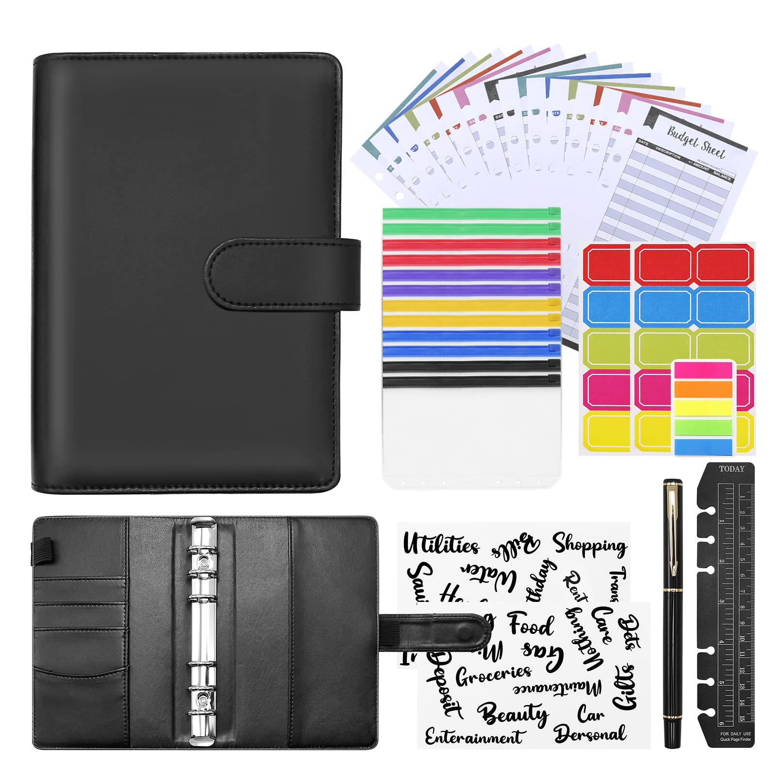 Money Organizer for Cash - A6 PU Leather Budget Binder with Zipper Envelopes & 12 Expense Sheets | Complete Financial Planner Set for Personal Budgeting, Bill Tracking & Savings Goals | Perfect for Home Finance, Travel & Small Business Accounting