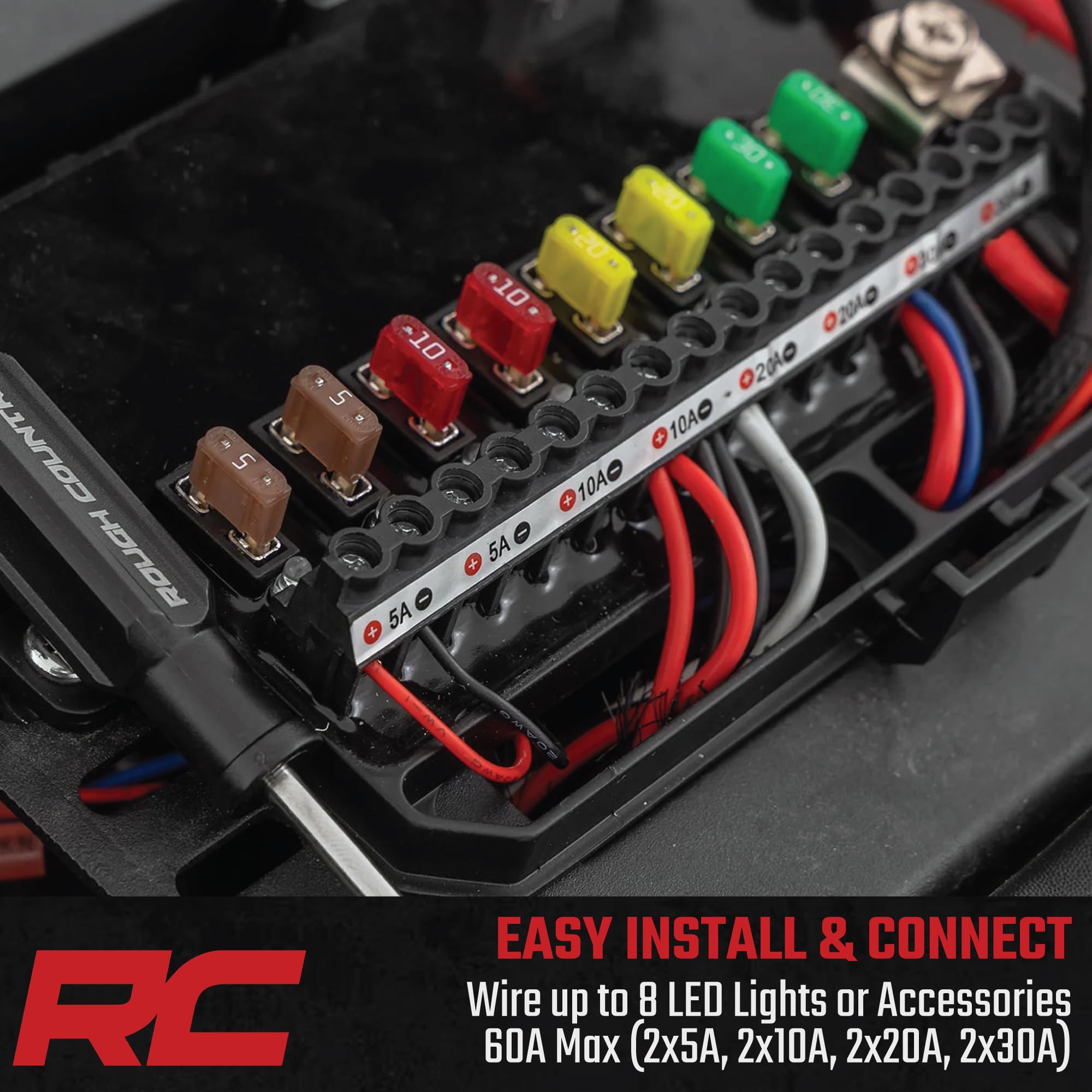 Rough Country 8-Gang Backlit Switch Panel with Relay System - Universal Light & Accessory Controller for Trucks, Jeeps, UTVs | Plug-and-Play Installation | 60A Capacity | Perfect for Off-Roading, Camping & Emergency Lighting