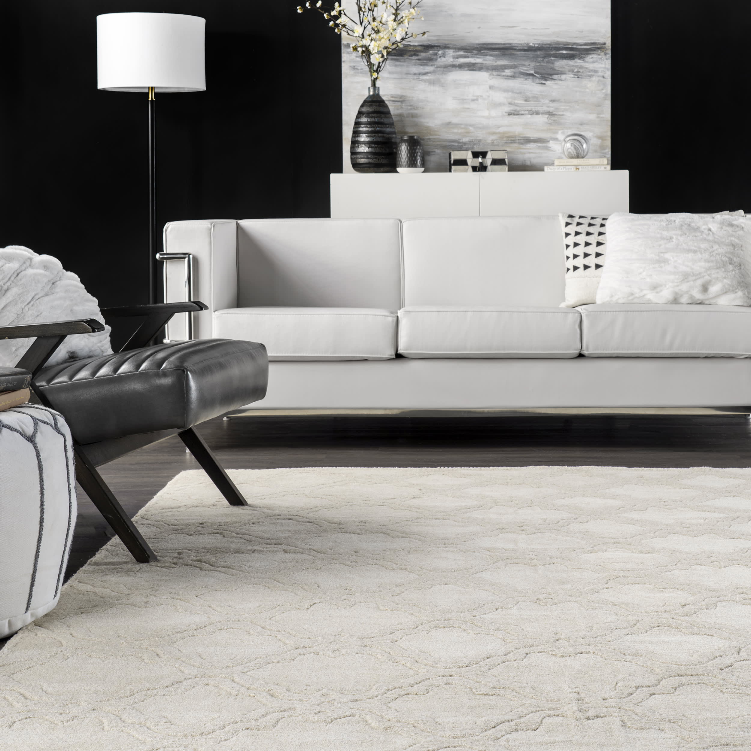 Double Carved Trellis Area Rug in Cream - Soft Boho Chic Living Room Carpet for Bedroom, Dining Room & Home Decor