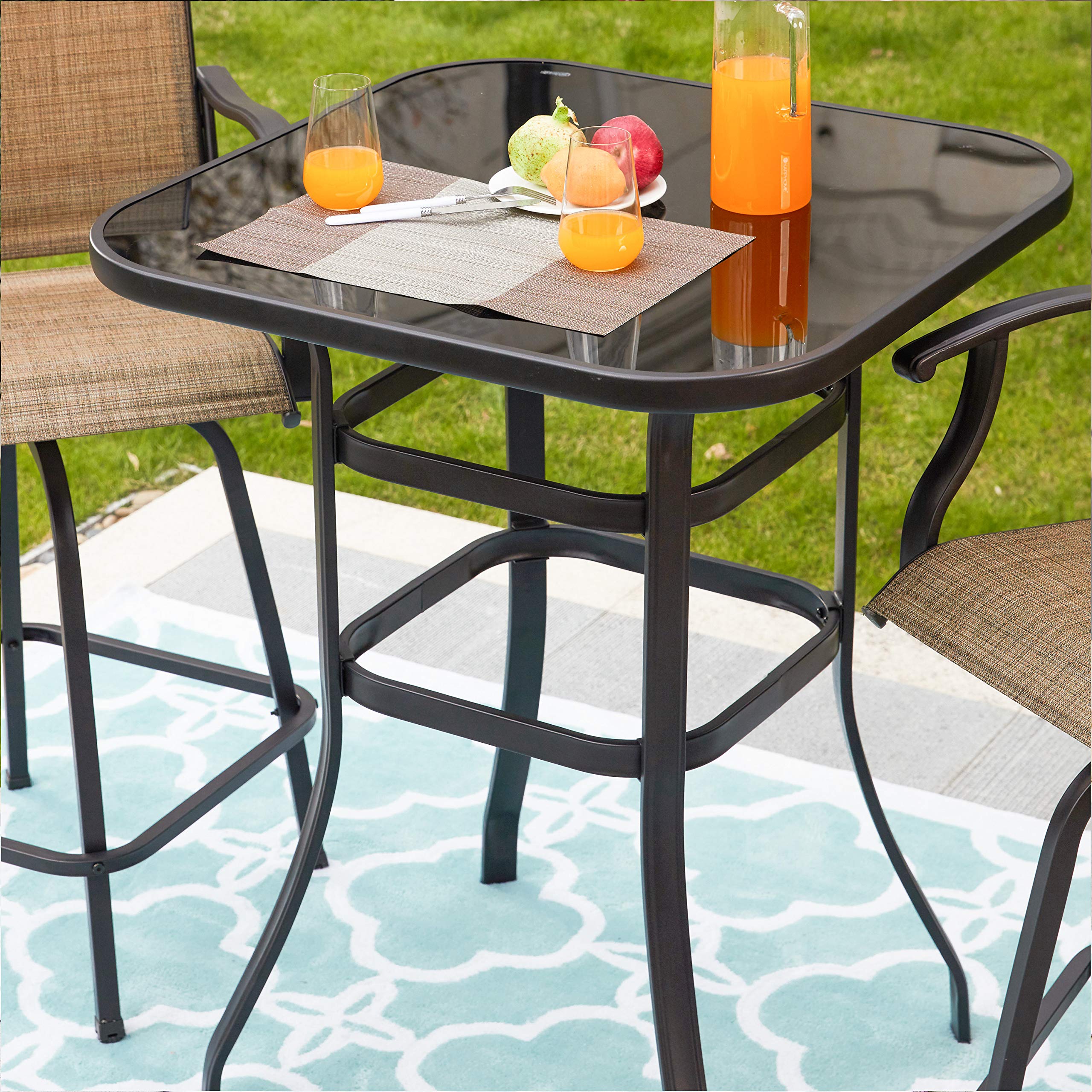 LOKATSE HOME 3-Piece Bar Stool Set with 2 Swivel Bar Stools & 1 Adjustable Height Bistro Table - Patio Dining Furniture, Red Tesling Fabric - Perfect for Outdoor Entertaining, Backyard BBQs, and Poolside Lounging