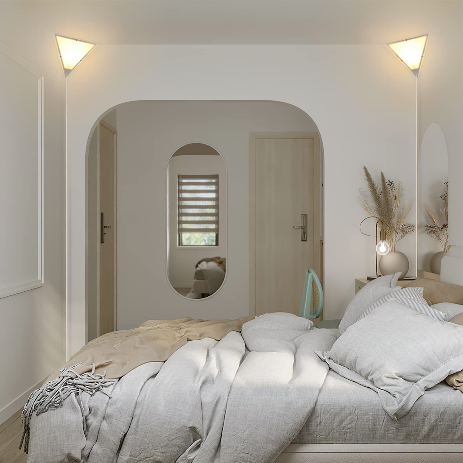 Modern Triangle Corner Ceiling Light Fixture - Plug-in Wall Lamp for Living Room, Bedroom, Kids Room & Apartment (2-Pack, White Cord) - Perfect for Ambient Lighting, Reading Nooks & Space-Saving Illumination
