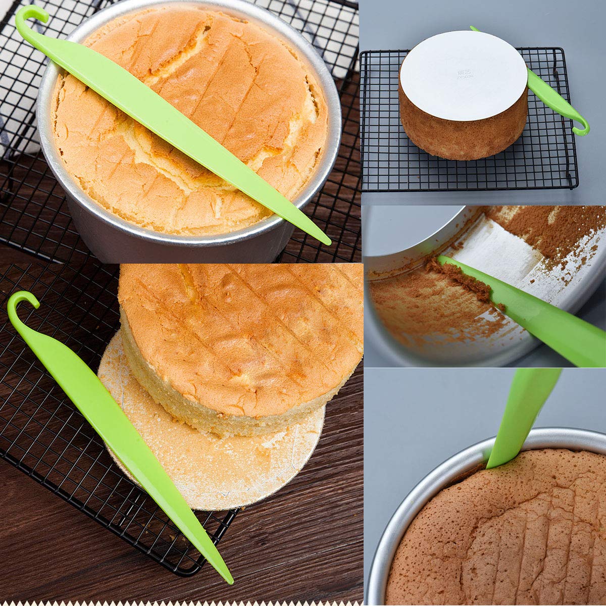 Plastic Cake Stripping Knife - Demolding Tool for Baking, Cake Scraper & Butter Cream Spreader - Green Bakeware for Fondant Decoration - Perfect for Cake Decorating, Pastry Making & DIY Baking Projects