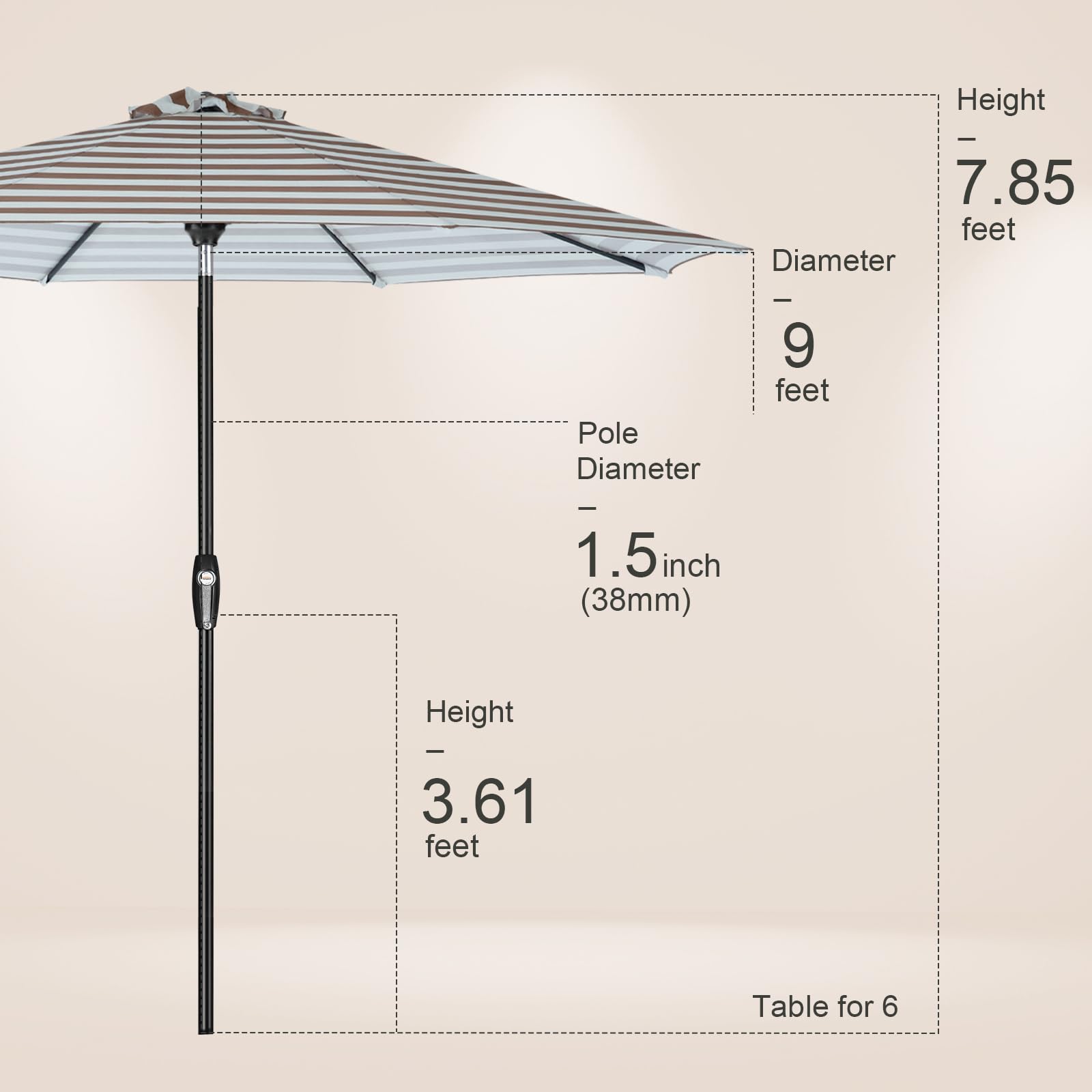 Tempera Patio Market Outdoor Table Umbrella with Auto Tilt & Crank - Large Sun Shade Umbrella with Sturdy Pole & Fade-Resistant Canopy - Easy Setup for Backyard, Poolside & Outdoor Dining