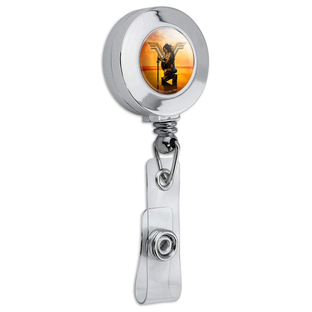 Wonder Woman Movie Poster Retractable ID Badge Reel with Chrome Clip - Perfect for Comic Con, Cosplay, and Office Security Badges