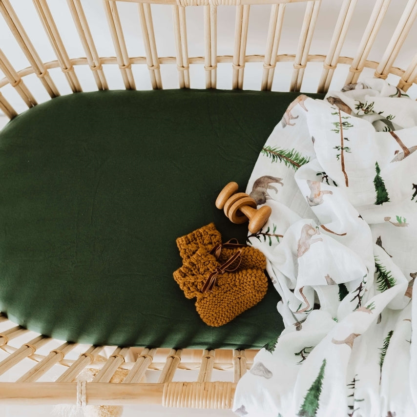 Snuggle Hunny Bassinet Sheet & Change Pad Cover - Soft & Breathable Olive Green Baby Crib Fitted Sheet for Newborn Nursery - Perfect for Cozy Naps & Quick Diaper Changes