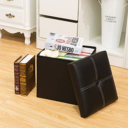 YCOCO Faux Leather Small Square Foot Rest Stool with Storage - Foldable Ottoman Footrest for Living Room, Bedroom, Office - 11.8