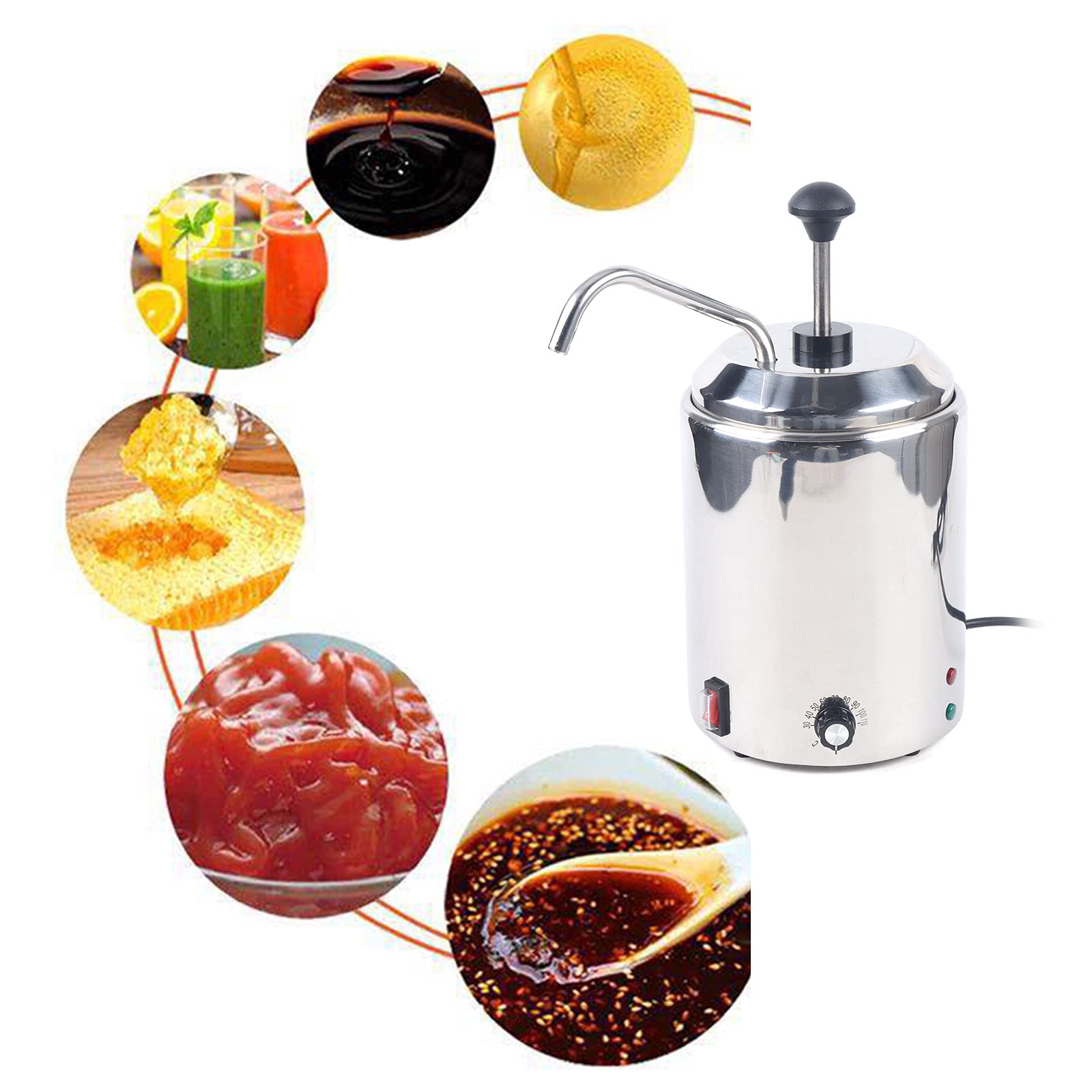 Commercial Electric Sauce Warmer Dispenser 110V 650W - 2.5L Stainless Steel Cheese & Chili Warmer with Adjustable Temperature (30-110°C) - Perfect for Restaurants, Cafes & Catering Services